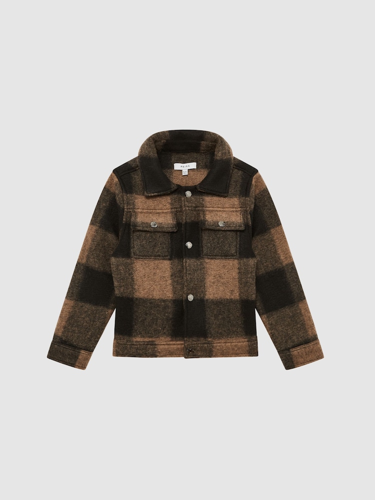 Reiss Dark Camel Zeus 4-9 yrs Long Sleeve Check Press-Stud Overshirt - Image 2 of 7