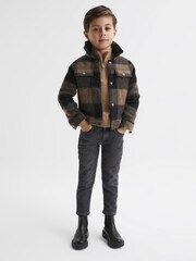 Reiss Dark Camel Zeus 4-9 yrs Long Sleeve Check Press-Stud Overshirt - Image 3 of 7