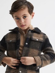 Reiss Dark Camel Zeus 4-9 yrs Long Sleeve Check Press-Stud Overshirt - Image 4 of 7