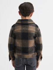 Reiss Dark Camel Zeus 4-9 yrs Long Sleeve Check Press-Stud Overshirt - Image 5 of 7