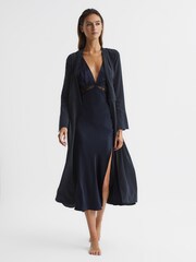 Reiss Navy Illaria Silk Robe - Image 7 of 7