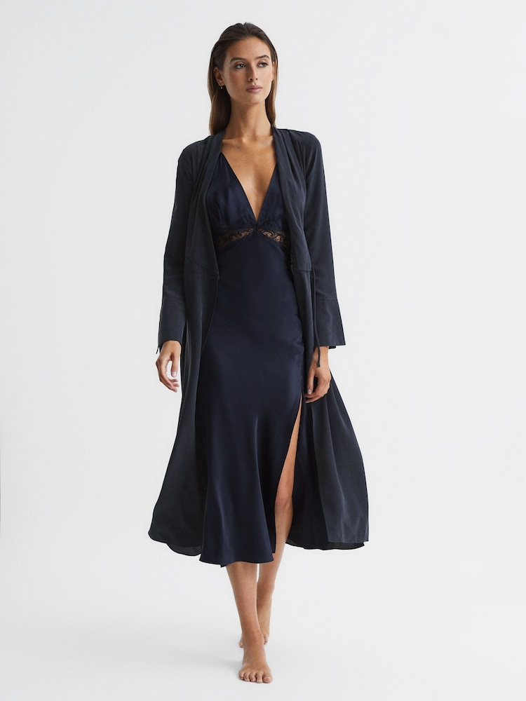 Reiss Navy Illaria Silk Robe - Image 7 of 7 Reiss Navy Illaria Silk Robe - Image 7 of 7