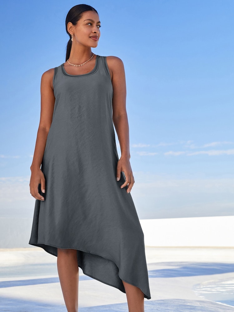 Grey Slate Asymmetric Shine Scoop Neck Summer Dress - Image 1 of 5
