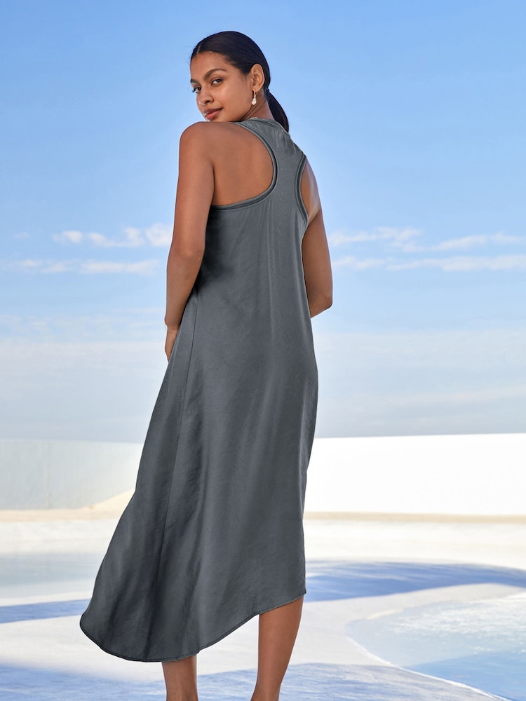 Grey Slate Asymmetric Shine Scoop Neck Summer Dress - Image 2 of 5