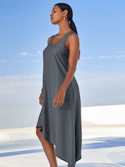 Grey Slate Asymmetric Shine Scoop Neck Summer Dress - Image 3 of 5