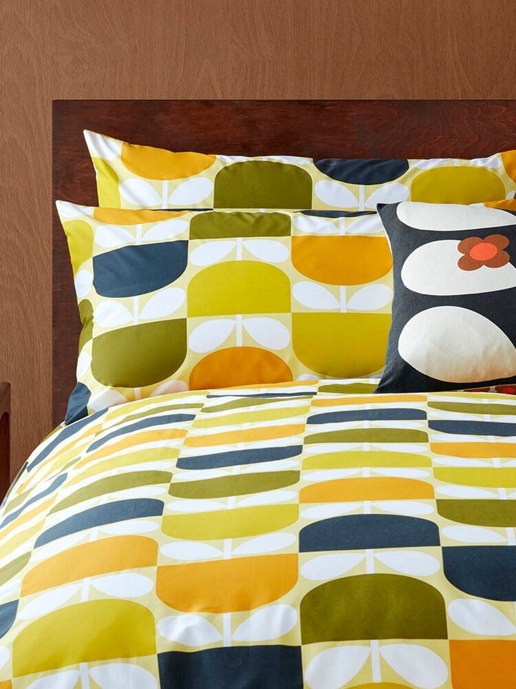 Orla Kiely Yellow Block Stem Pillowcases 2 Pack - Image 1 of 2