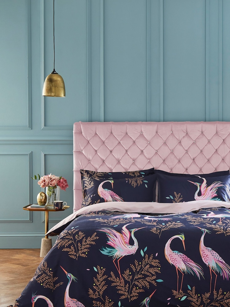 Sara Miller Blue Dancing Cranes 100% Cotton Duvet Cover and Pillowcase Set - Image 1 of 4