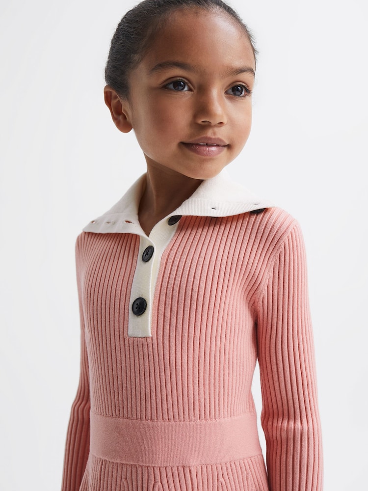 Reiss Pink Malani Junior Colourblock Knitted Dress - Image 1 of 6