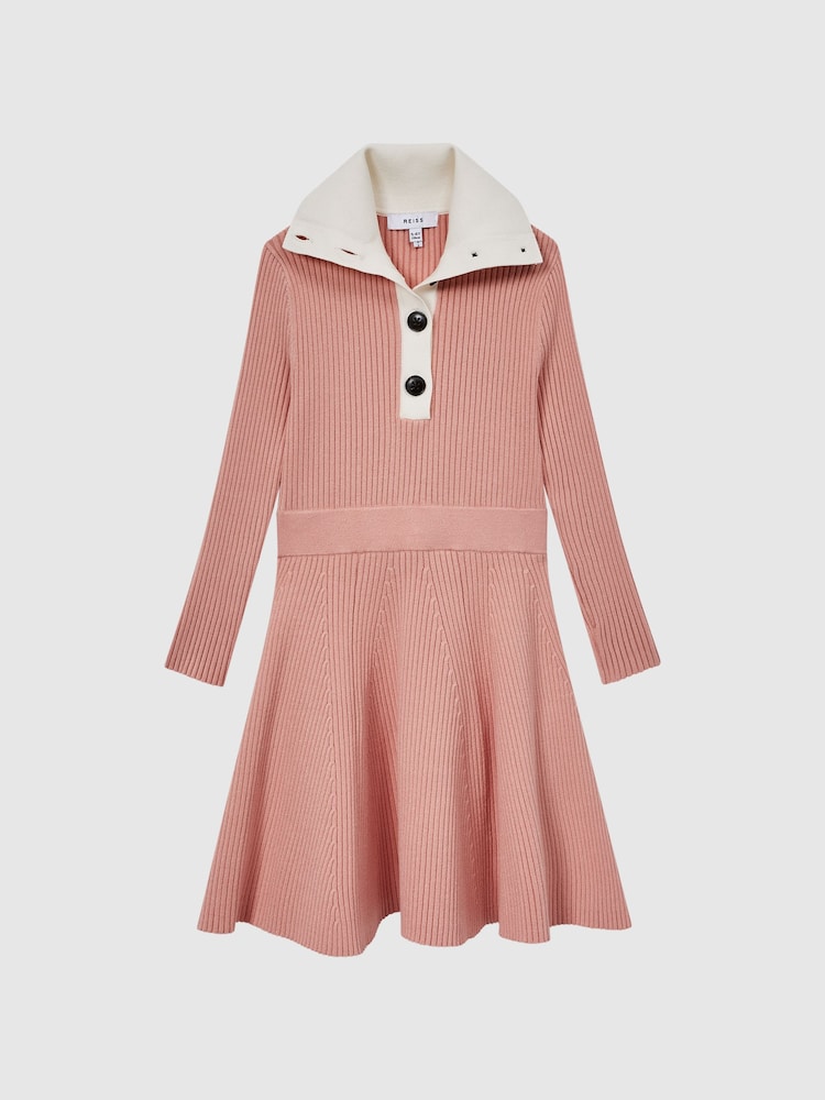 Reiss Pink Malani Junior Colourblock Knitted Dress - Image 2 of 6