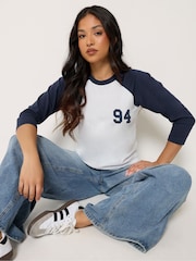 PixieGirl Petite Blue Contrast Raglan Long Sleeve T-Shirt - Image 1 of 5