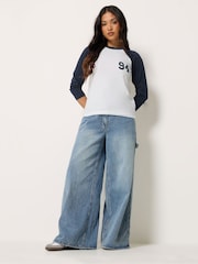 PixieGirl Petite Blue Contrast Raglan Long Sleeve T-Shirt - Image 2 of 5