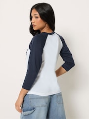 PixieGirl Petite Blue Contrast Raglan Long Sleeve T-Shirt - Image 3 of 5