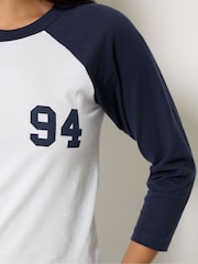 PixieGirl Petite Blue Contrast Raglan Long Sleeve T-Shirt - Image 4 of 5