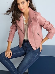 Pink Faux Leather Biker Jacket - Image 1 of 9