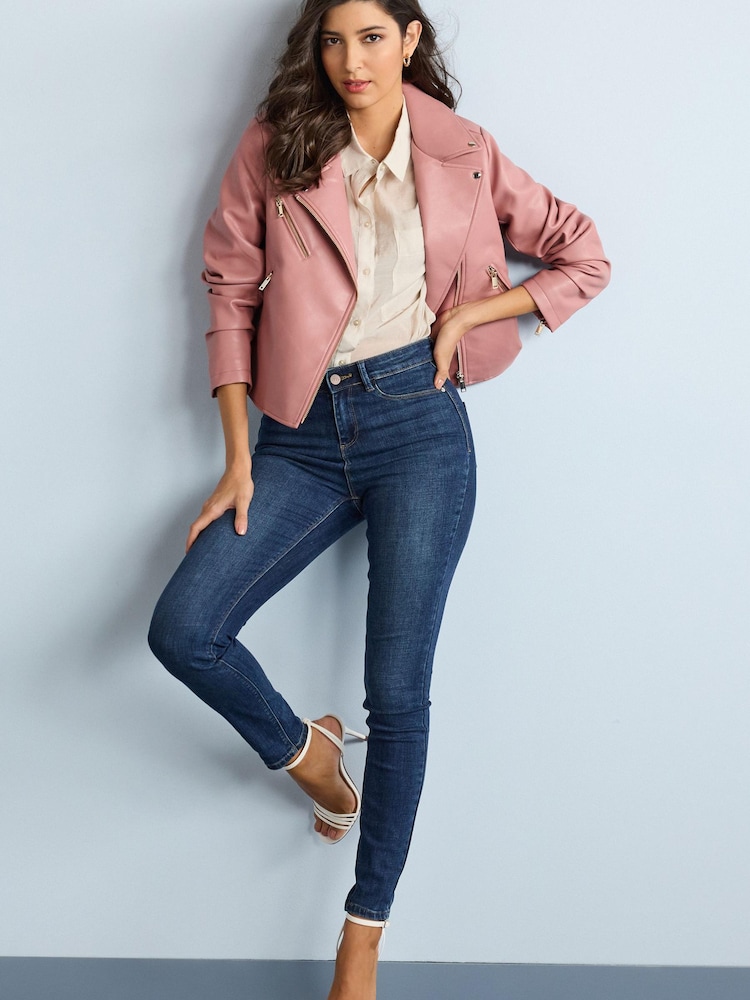 Pink Faux Leather Biker Jacket - Image 2 of 9