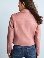 Pink Faux Leather Biker Jacket - Image 3 of 9
