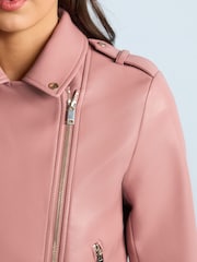 Pink Faux Leather Biker Jacket - Image 4 of 9
