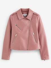 Pink Faux Leather Biker Jacket - Image 5 of 9