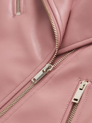 Pink Faux Leather Biker Jacket - Image 6 of 9