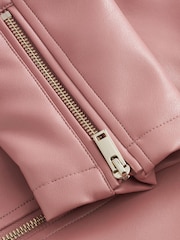 Pink Faux Leather Biker Jacket - Image 7 of 9