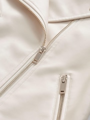 Ecru Cream Faux Leather Biker Jacket - Image 8 of 9