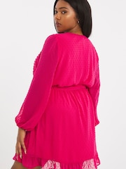 Simply Be Pink Wrap Dobby Dress - Image 2 of 4