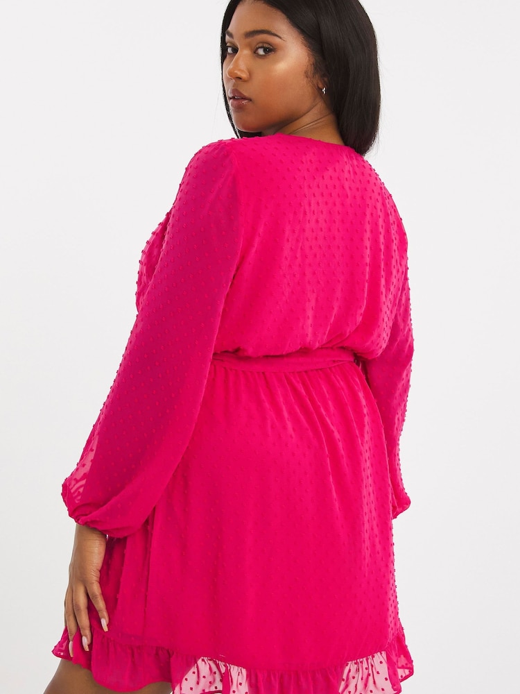 Simply Be Pink Wrap Dobby Dress - Image 2 of 4 Simply Be Pink Wrap Dobby Dress - Image 2 of 4