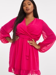 Simply Be Pink Wrap Dobby Dress - Image 3 of 4