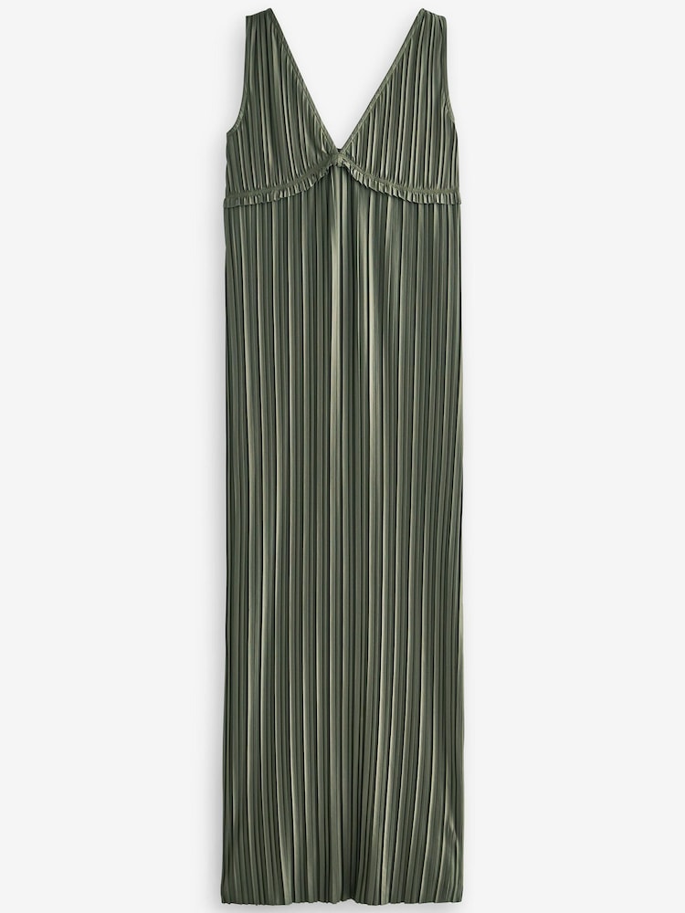 Khakigrün - Plissiertes Maxikleid in geradem Schnitt - Bild 6 von 6 Khakigrün - Plissiertes Maxikleid in geradem Schnitt - Bild 6 von 6