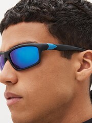 Schwarz & Blau - Wickel-Sonnenbrille mit polarisierten Gläsern - Bild 1 von 5