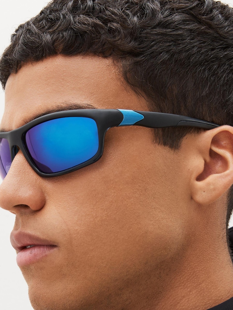 Schwarz & Blau - Wickel-Sonnenbrille mit polarisierten Gläsern - Bild 1 von 5