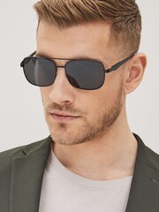Black Square Pilot Polarised Sunglasses - Image 1 of 5
