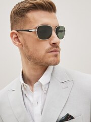 Silver Square Pilot Polarised Sunglasses - Image 1 of 4
