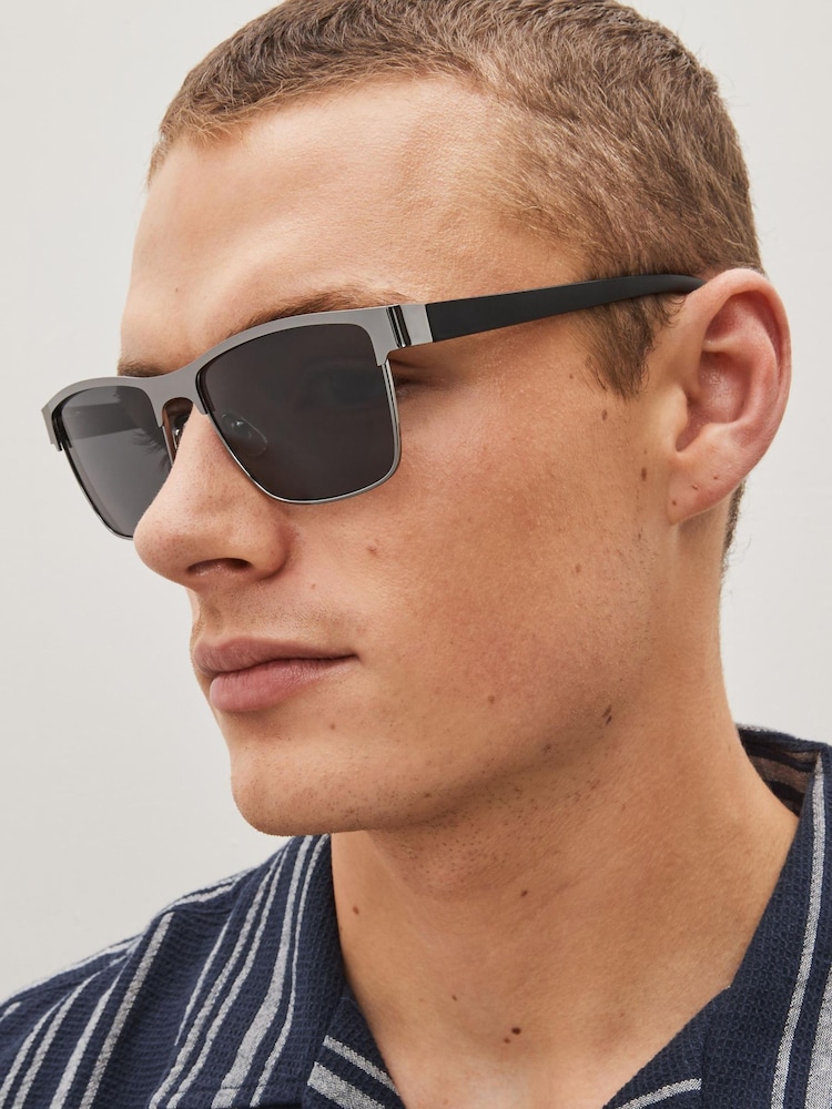 Gun Metal Retro Polarised Sunglasses - Image 1 of 5