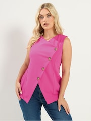 Yours Curve Pink Asymmetric Button Waistcoat - Image 1 of 5