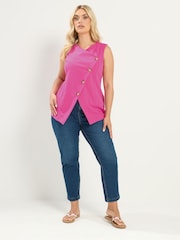 Yours Curve Pink Asymmetric Button Waistcoat - Image 2 of 5