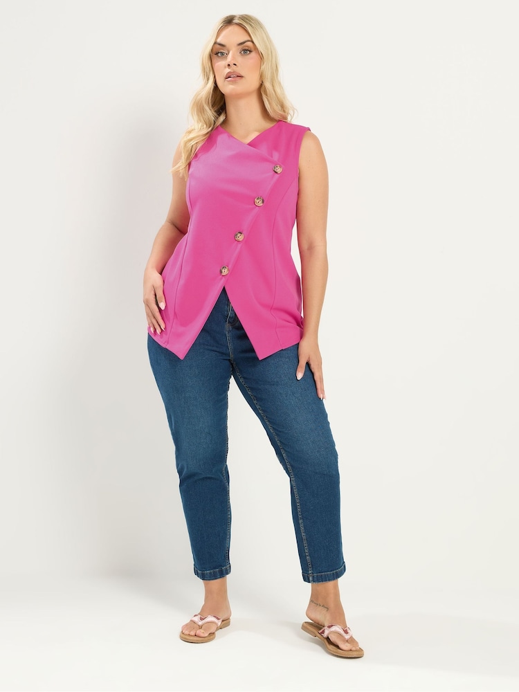 Yours Curve Pink Asymmetric Button Waistcoat - Image 2 of 5