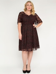 Jolie Moi Red Flare Sleeved Lace Midi Dress - Image 1 of 5