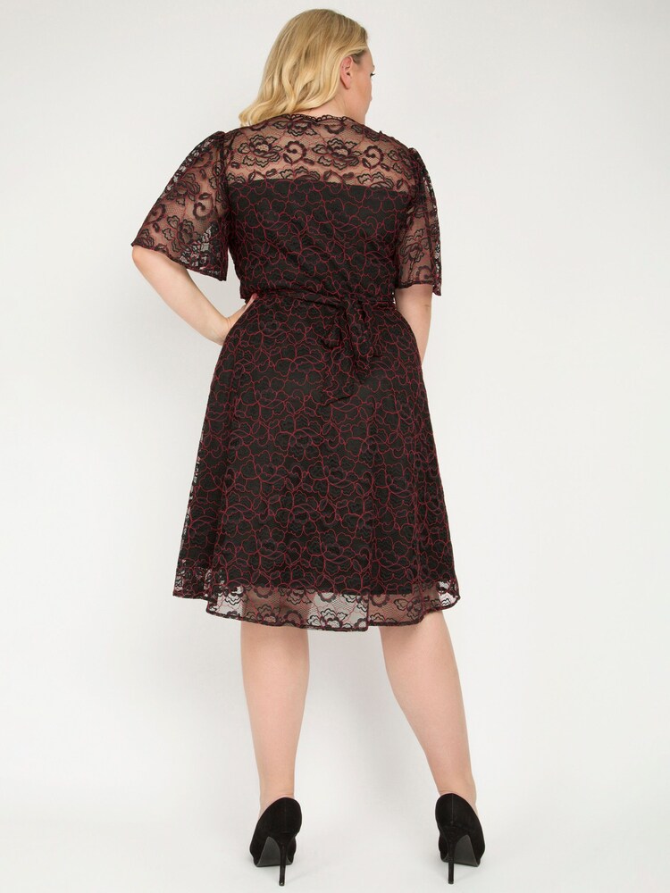Jolie Moi Red Flare Sleeved Lace Midi Dress - Image 2 of 5 Jolie Moi Red Flare Sleeved Lace Midi Dress - Image 2 of 5