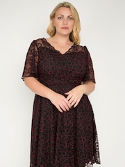 Jolie Moi Red Flare Sleeved Lace Midi Dress - Image 3 of 5