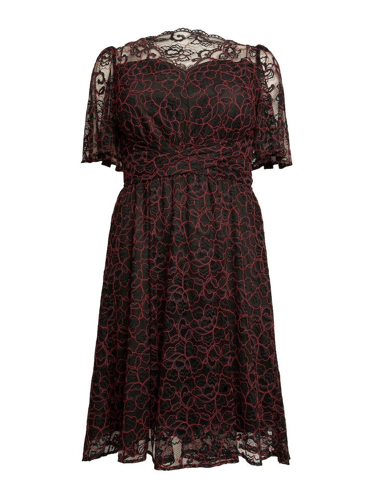 Jolie Moi Red Flare Sleeved Lace Midi Dress - Image 5 of 5