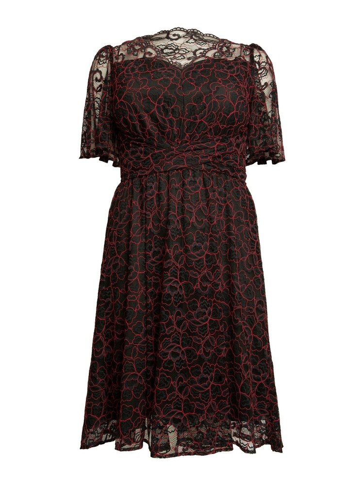 Jolie Moi Red Flare Sleeved Lace Midi Dress - Image 5 of 5 Jolie Moi Red Flare Sleeved Lace Midi Dress - Image 5 of 5