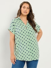 Yours Curve Green Pleated Front Shirt - Image 1 of 5