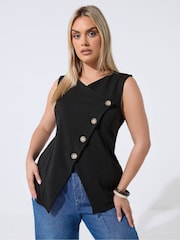 Yours Curve Black Asymmetric Button Waistcoat - Image 1 of 5