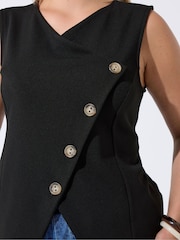 Yours Curve Black Asymmetric Button Waistcoat - Image 4 of 5
