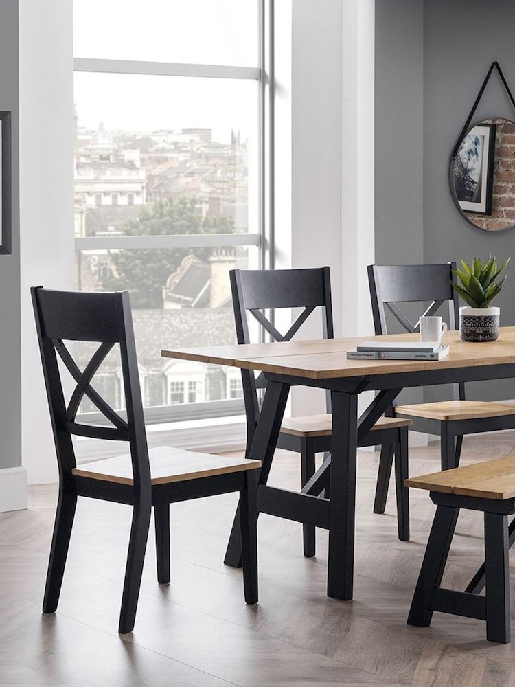 Julian Bowen Black Hockley Wood 6 Seater Dining Table and Chairs/Bench Set - Image 1 of 4