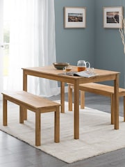 Julian Bowen Brown Coxmoor Solid Oak 4 Seater Dining Table and Bench Set - Image 1 of 4