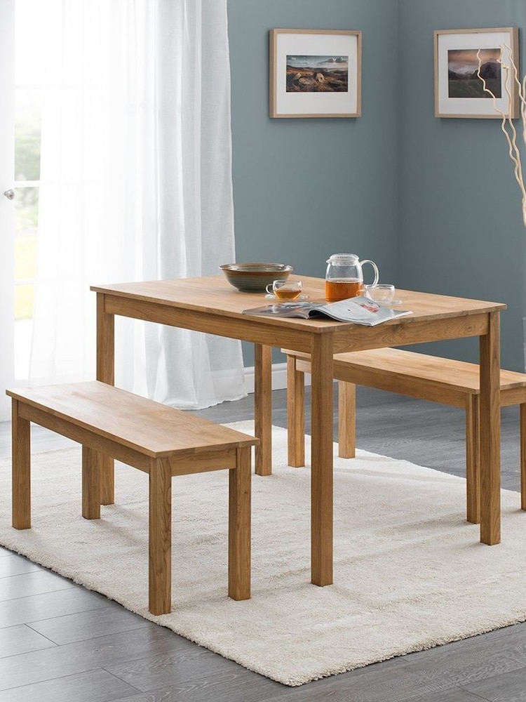 Julian Bowen Brown Coxmoor Solid Oak 4 Seater Dining Table and Bench Set - Image 1 of 4