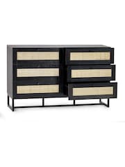 Julian Bowen Black Padstow Rattan 6 Drawer Chest - Image 2 of 4