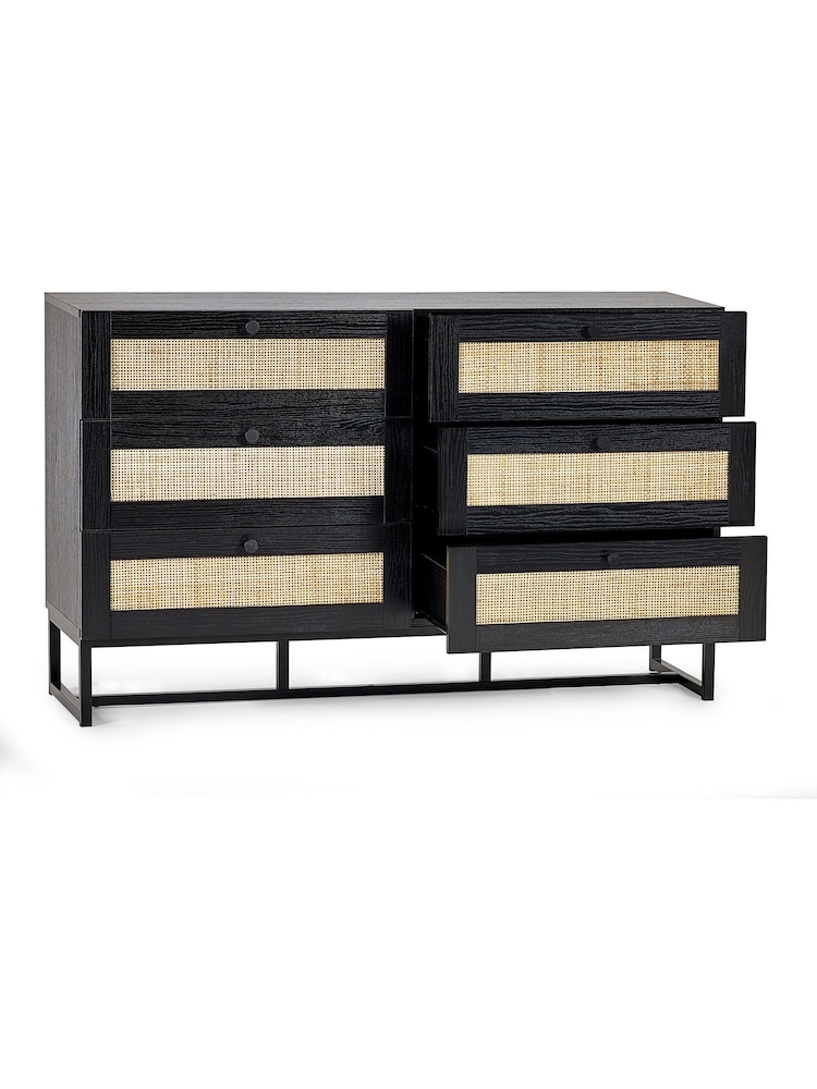 Julian Bowen Black Padstow Rattan 6 Drawer Chest - Image 2 of 4